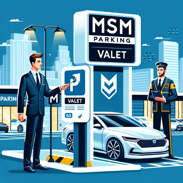 dall e 2024 06 06 20.06.58 create an image of msm parkings valet service. show a professional valet attendant in a uniform helping a customer with parking their car in a well l