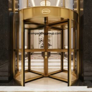 pintu revolving otomatis bandung, jasa pembuatan pintu otomatis bandung, pintu putar stainless bandung, pintu revolving custom, harga pintu revolving, pintu lobby hotel otomatis, MSM Parking Bandung, pintu otomatis sensor, pintu akses gedung modern.