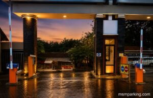 Pemasangan palang parkir semi manles mx