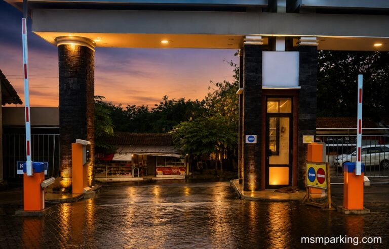 Pemasangan palang parkir semi manles mx