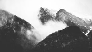 Grayscale photo of mountains